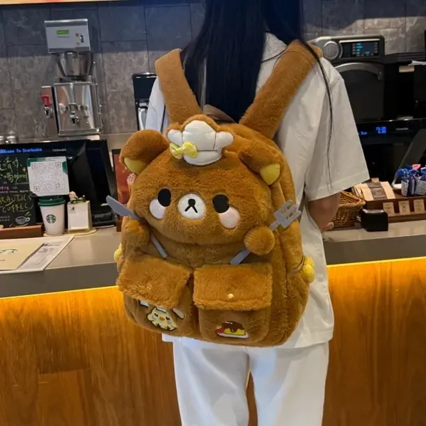 双肩双根单根碎花双肩包休闲百搭时尚可爱风印花熊刺绣防撞卡通