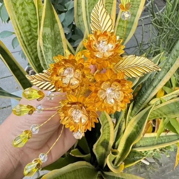 金色花朵傣族发梳古风民族风龙凤褂配饰手工金属花朵汉服造型发饰