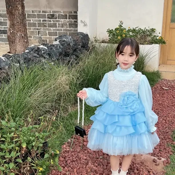 春秋新款女童蛋糕裙长袖两件套连衣裙礼服公主裙童装洋气甜美