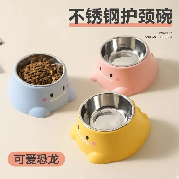 猫碗狗碗不锈钢护颈碗防打翻猫食盆猫狗通用宠物用品猫粮斜口碗