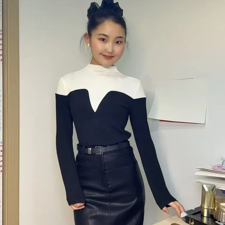 8896秋冬不规则通勤高领气质半高领T恤长袖常规款修身型