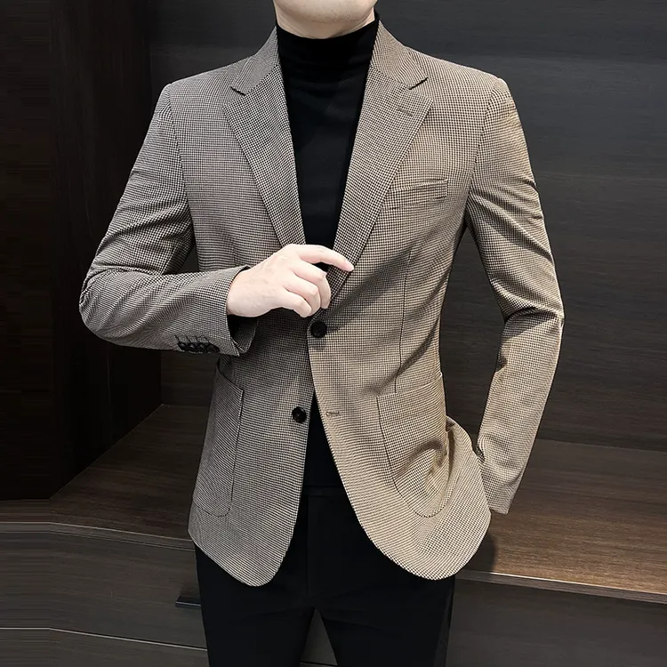 千鸟格西装外套男款春秋季高级感2025新款上衣男装休闲痞帅风西服