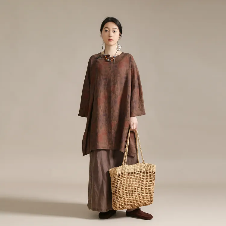 【以之】设计师品牌原创气质圆领纽扣上衣慵懒宽松百搭小衫女