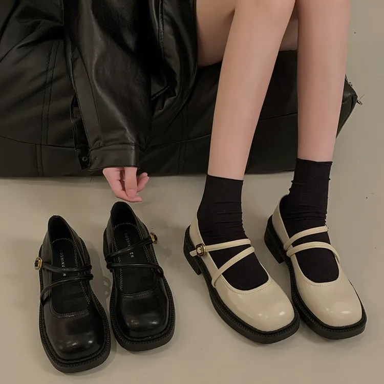 贾不假女式单鞋2025夏季新款超火复古时尚粗跟配裙子韩系玛丽珍鞋