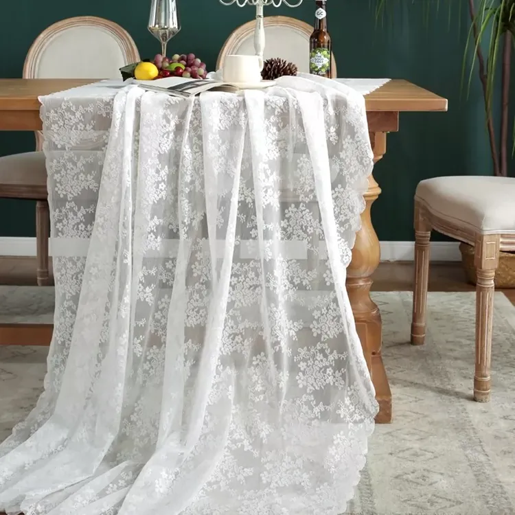 新疆西藏包邮轻奢高级感桌布餐台布蕾丝纱白色盖巾拍照摄影甜品法