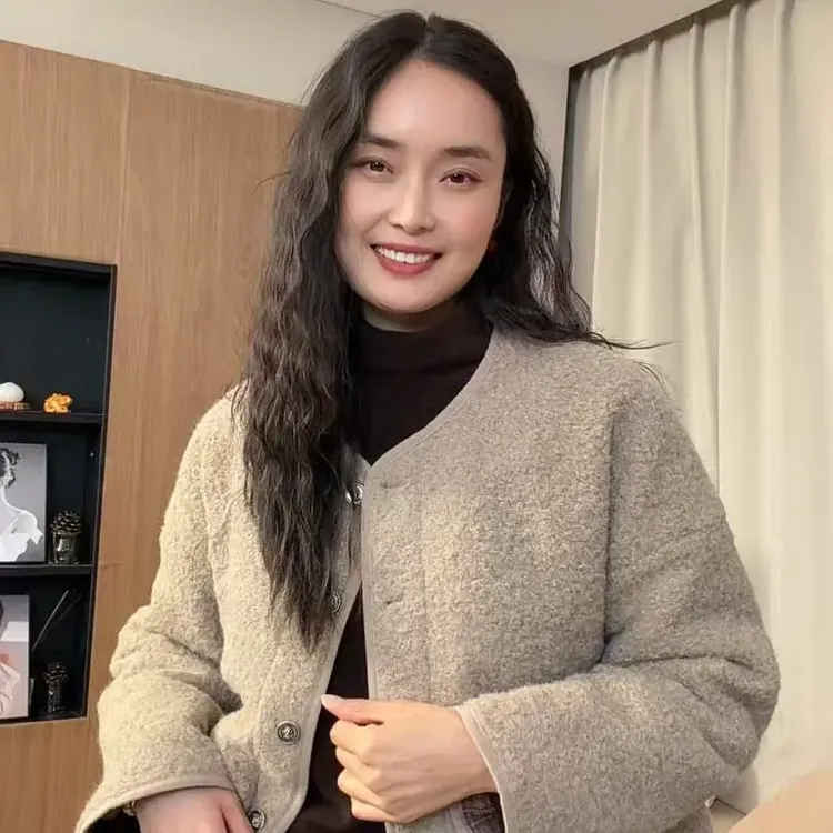 30718-圆领两面穿棉衣小香风棉服女装韩版百搭冬季