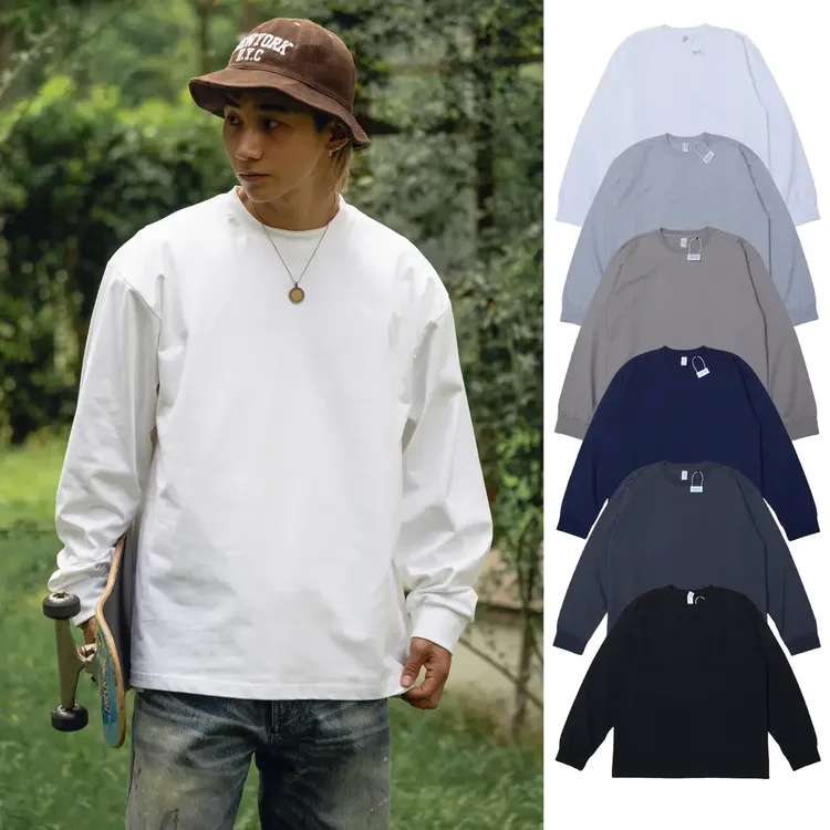 重磅260克长袖T恤男女宽松休闲圆领打底内搭纯色百搭潮