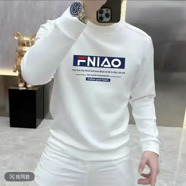 秋冬新款加绒潮流重磅圆领卫衣痞帅街头时尚修身百搭