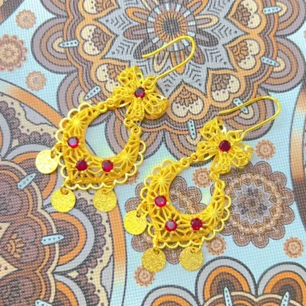 铁合金耳饰 铜合金耳饰 新款耳环铜合金合成宝石民族风设计感气质