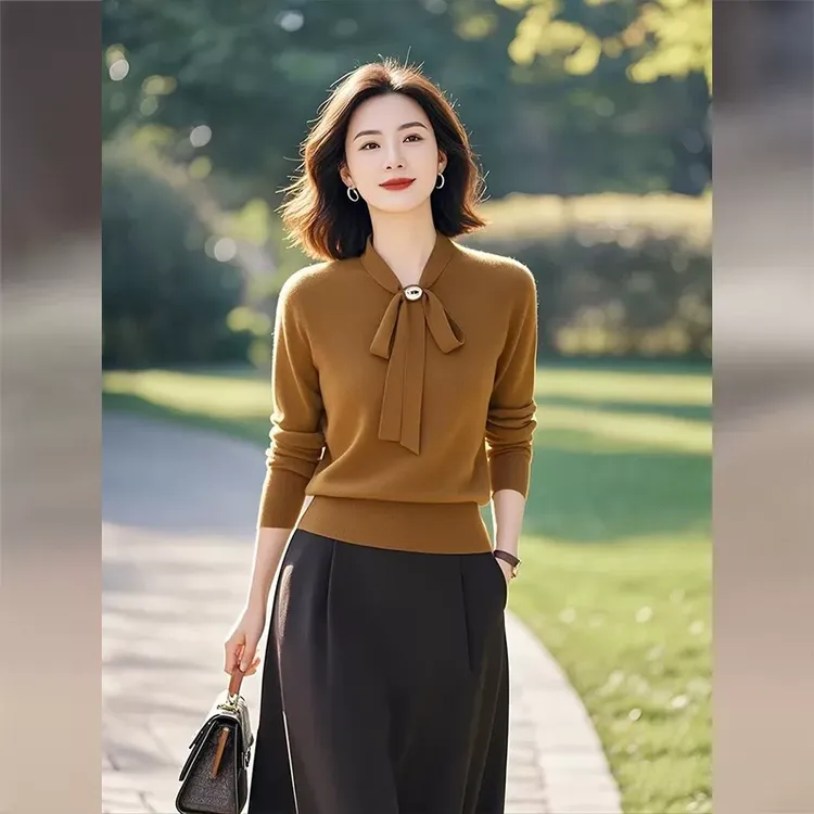 咖色系带针织衫女2025春季新款今年流行的高级感独特别致漂亮上衣