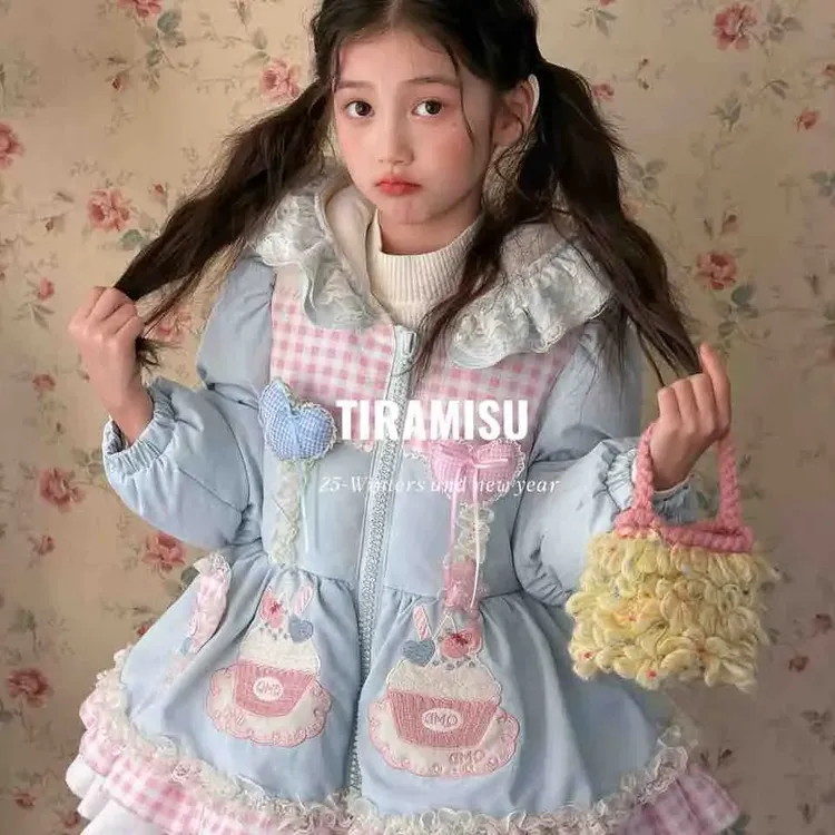 乙辰家新款女90白鸭绒羽绒服洛丽塔蛋糕甜心可爱日系童装女宝