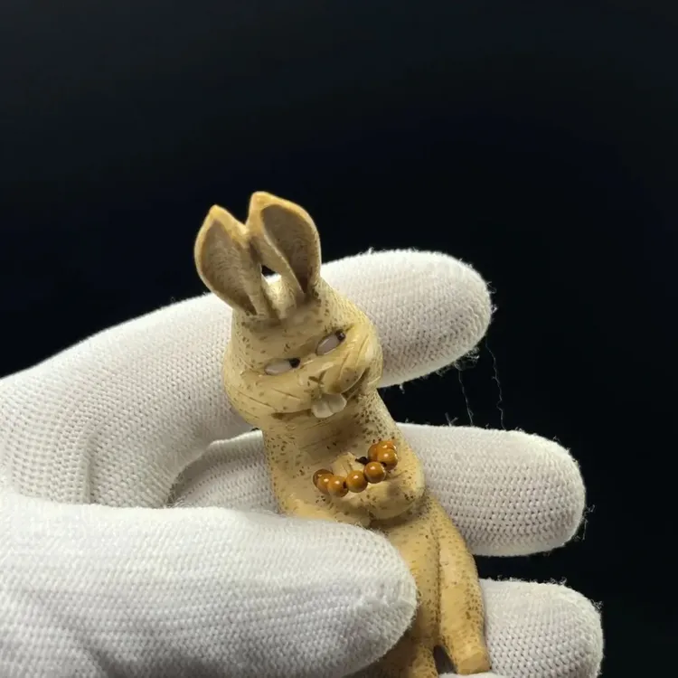 及钥匙手东阳竹雕老师傅纯手工雕刻可爱小兔子手把件