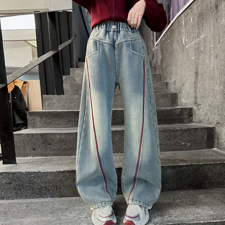 女童牛仔裤春秋款裤子春季2025新款儿童百搭阔腿裤女大童春装长裤