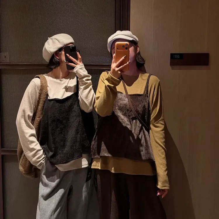 韩版气质慵懒风休闲复古吊带马甲两件套女薄款打底衫