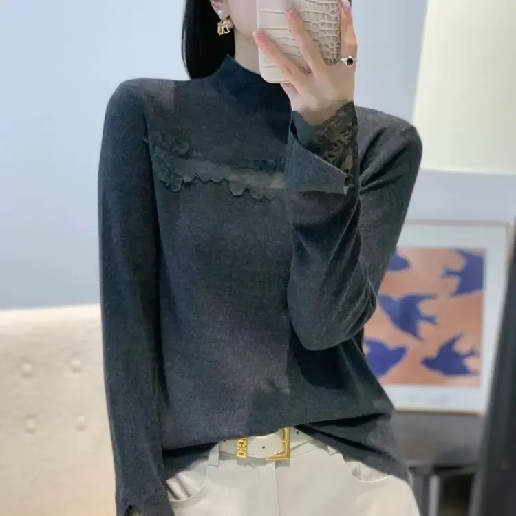 利君家时尚镂空毛衫蕾丝（衣长57cm）