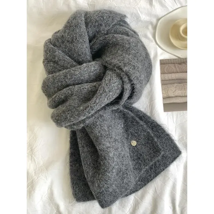 100%羊毛混纺高级灰韩国ins冬季保暖深灰保暖情侣加厚纯色围巾