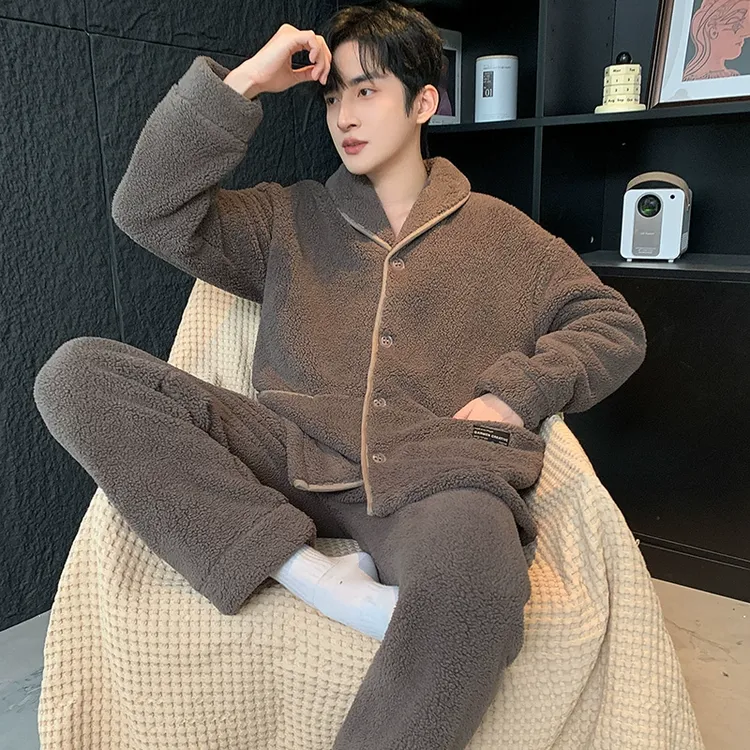睡衣男款冬季珊瑚绒秋冬款男士冬天加厚加绒可外穿大码家居服套装