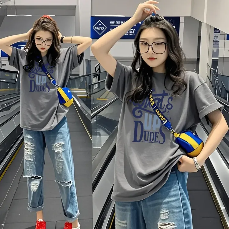 新款洋气纯棉短袖t恤女2025夏季凉感亲肤宽松大码欧若风上衣女装