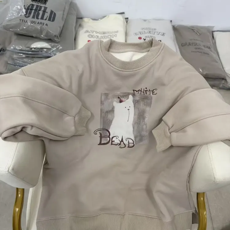 加绒加厚卫衣宽松型韩系卡通刺绣慵懒风冬季百搭学生保暖外套猫