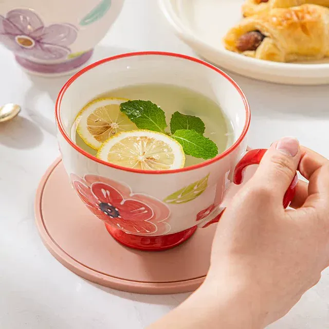可爱陶瓷燕麦杯带勺情侣一对水杯早餐杯马克杯高颜值牛奶加热女生