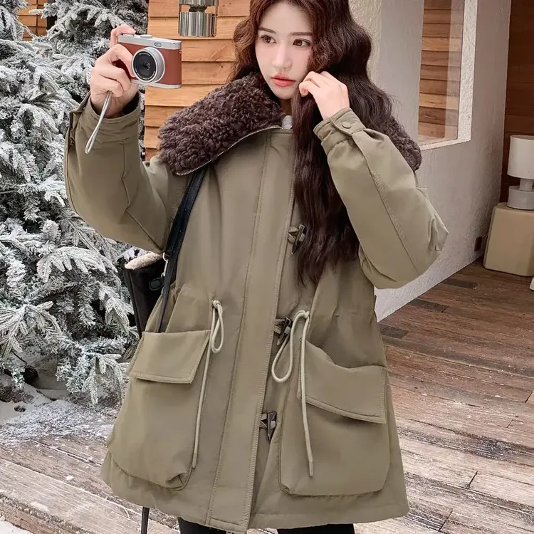 工装雾霭派克服冲锋防寒保暖大码拼冬装加厚厚款冬季女款休闲外套