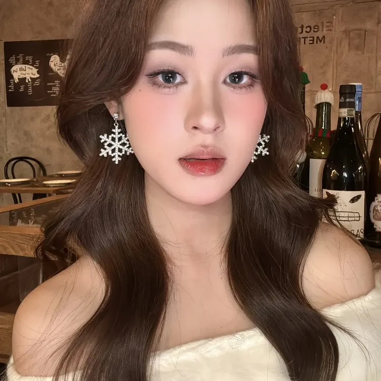 铜合金锆石耳饰 锆石雪花耳环女2026新款高级耳坠新年氛围感耳钉