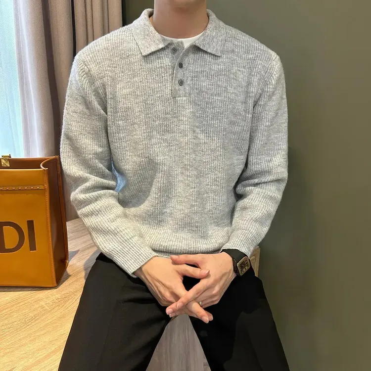 WUSHE物社男秋冬季韩版休闲针织衫慵懒风纯色套头长袖简约毛衣男