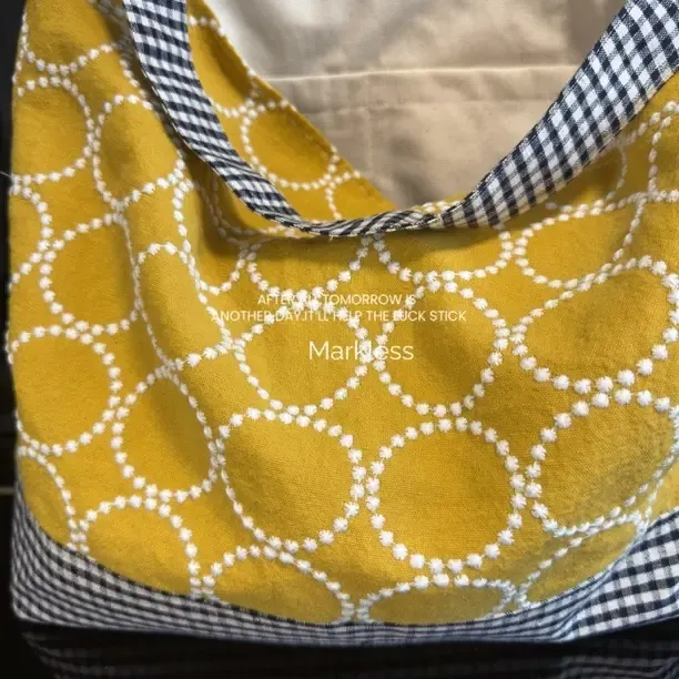 托特包 明黄色刺绣棉麻单肩包印花休闲百搭单肩韩版