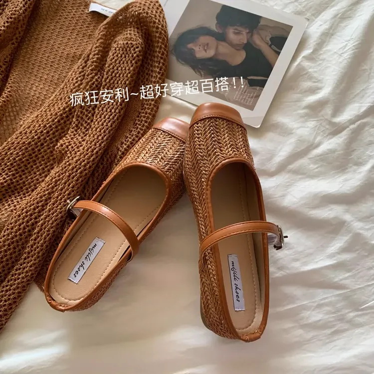 温柔！泰国风！慵懒度假~INS增高版编织凉拖女夏一脚蹬包头半拖鞋