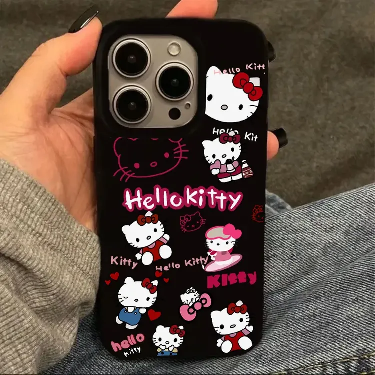 满屏玫红kitty适用苹果16果冻手机壳华为P70vivo小米15oppo大孔