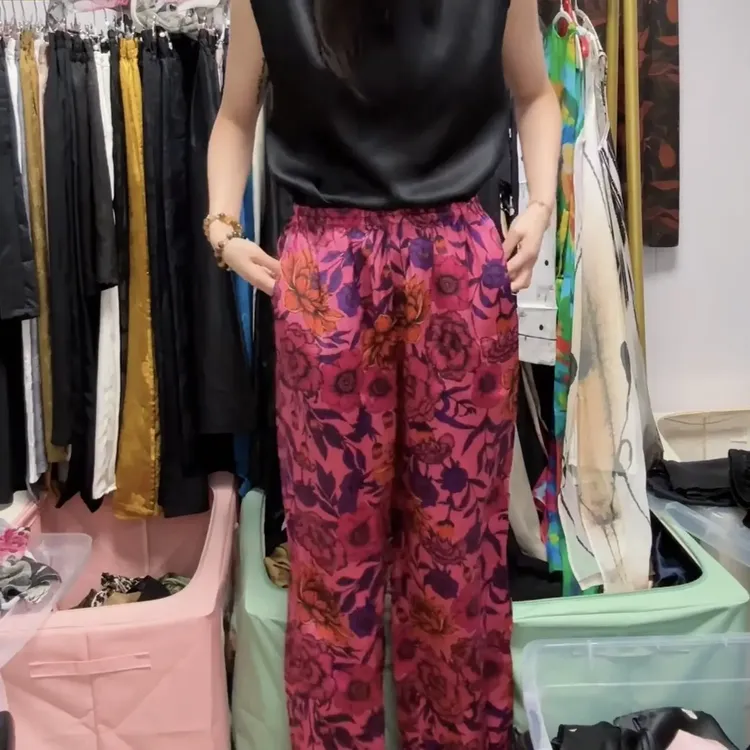 桑蚕丝真丝新中式国风高腰显瘦直筒休闲长裤女款