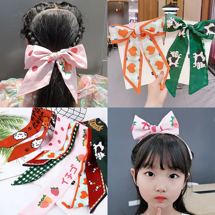 儿童丝巾发带女童绑发蝴蝶结飘带发饰丝带编发夏季小女孩韩国新款