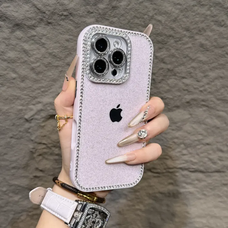 全包边镶钻闪粉适用苹果16promax手机壳15pro时尚14个性13/12潮壳