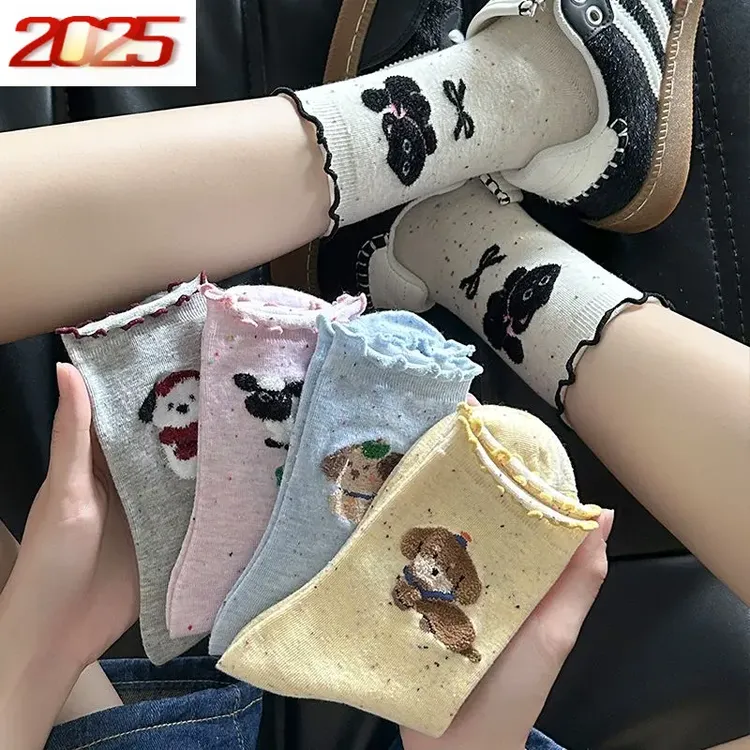 可爱女神袜子女ins中筒袜木耳边花边长袜可爱卡通春夏季堆堆袜s