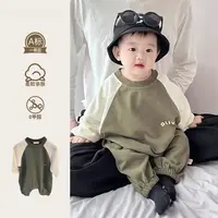 宝宝连体衣秋装婴儿衣服秋季洋气拼色韩版婴幼儿长袖外出爬服百天