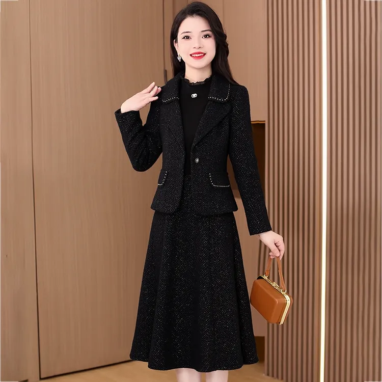 拉夏贝尔小香风连衣裙子春秋女款爆款2025新款轻奢高级感两件套装