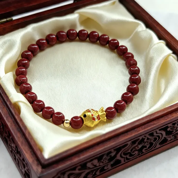 非金属木质手链 单圈首饰红色小金鱼手链金色饰品百搭时尚轻奢