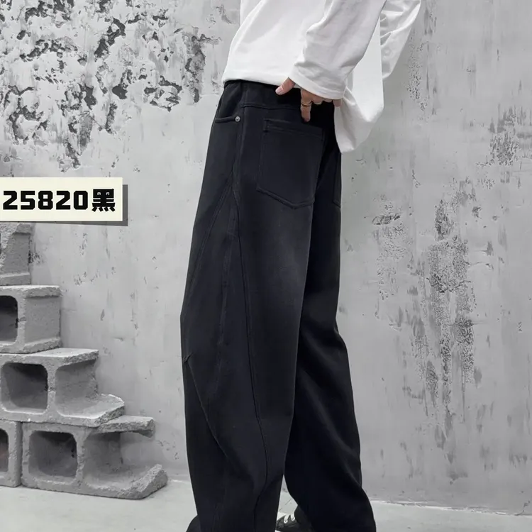 水洗休闲裤复古直筒长裤男高街