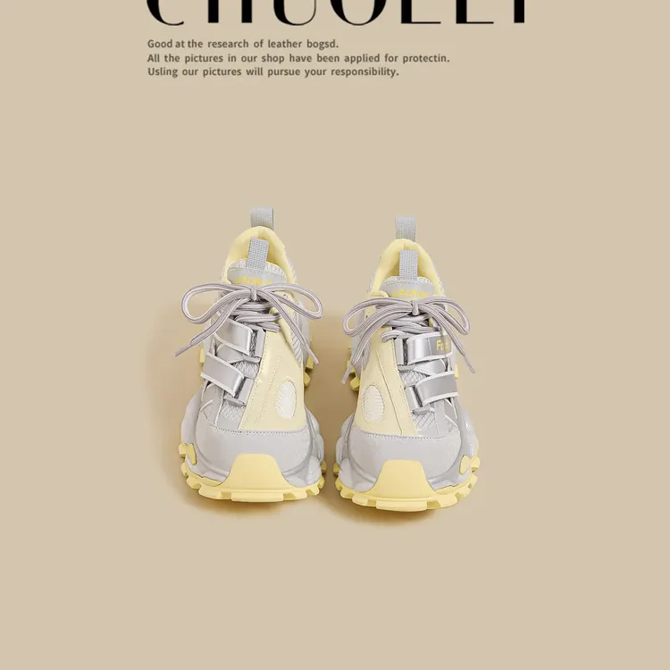 2025新款秋季厚底女鞋黄色拼接芭蕾风格网孔鞋子女款爆款2025新款