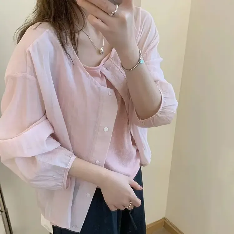 2025夏季新款韩版法式衬衫薄防晒衣长袖透气宽松时尚圆领外套