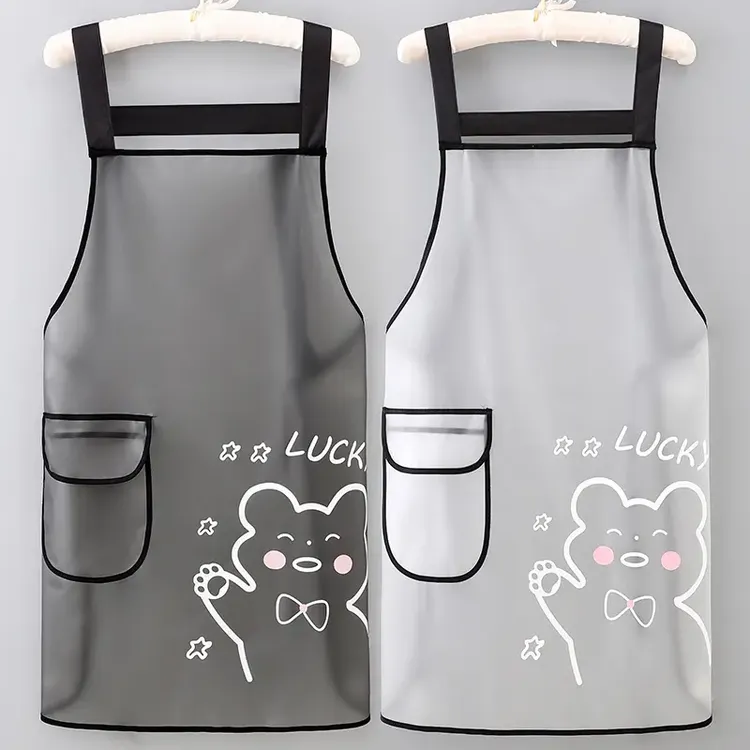 厨房做饭围裙无袖防水围腰餐饮水产宠物店半透明TPU免洗工作服