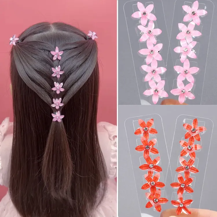 新年儿童发饰花朵珍珠发扣盘发小花扣发夹女童发卡发夹发饰女孩