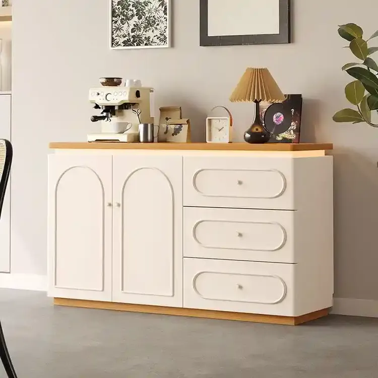 奶油风餐边柜实木客厅靠墙储物柜厨房橱柜小边柜原木风斗柜茶水柜