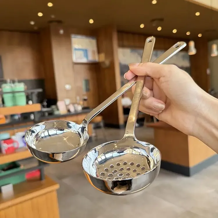 平底新款不锈钢汤勺高颜值家用长柄火锅勺盛汤加深网红漏勺厨房m