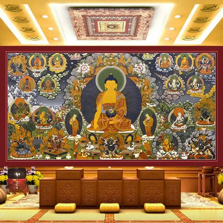 佛图像墙纸寺庙佛堂如来佛祖菩萨神台佛家背景墙壁纸大型无缝壁画