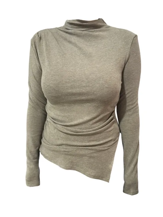 秋冬新款胖MM显瘦高领内搭打底衫大码设计感T恤下摆开叉长袖上衣