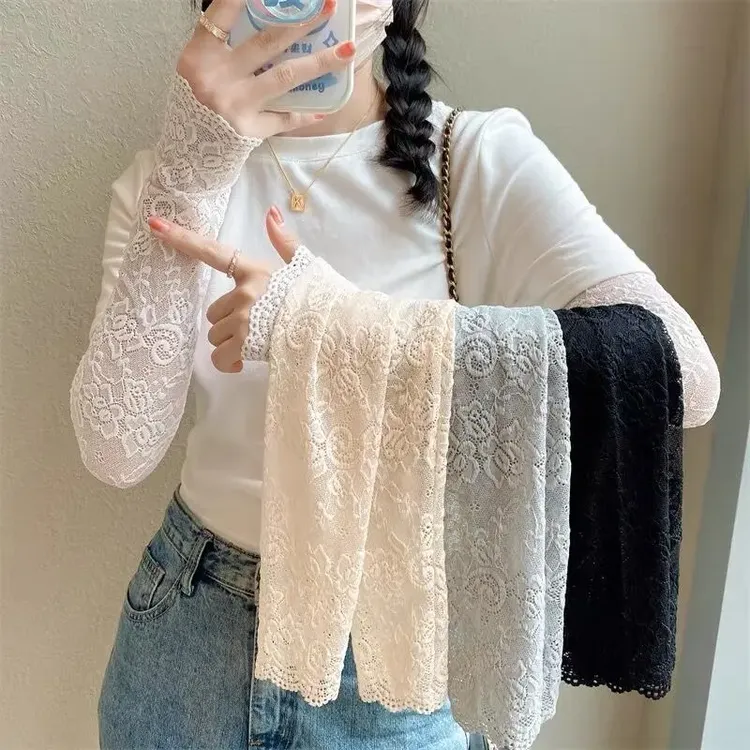 防晒袖套女蕾丝夏季薄款长款遮阳护手臂套袖甜美百搭遮袖子E513