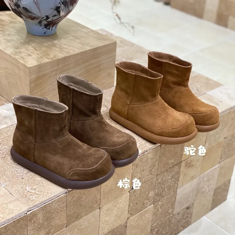复古磨砂皮小土豆靴女2025秋冬新款真皮短靴大头丑萌勃肯靴雪地靴