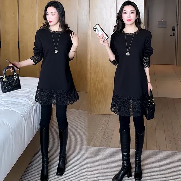 【有运费险】长袖秋冬季打底衫拼接百搭时尚气质大码洋气上衣宽松