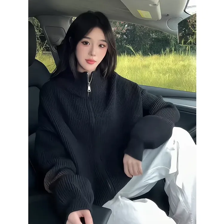 早秋立领简约男士针织外套cleanfit痞帅百搭开衫美式慵懒毛衣外套